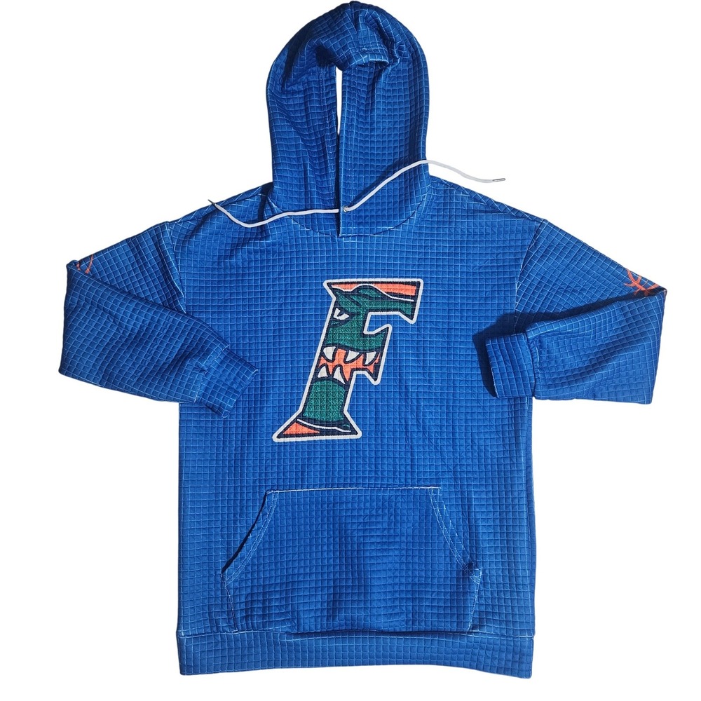 Blue Quilted Grid Texture Hoodie Mens Large Florida Gator Sweatshirt F Logo